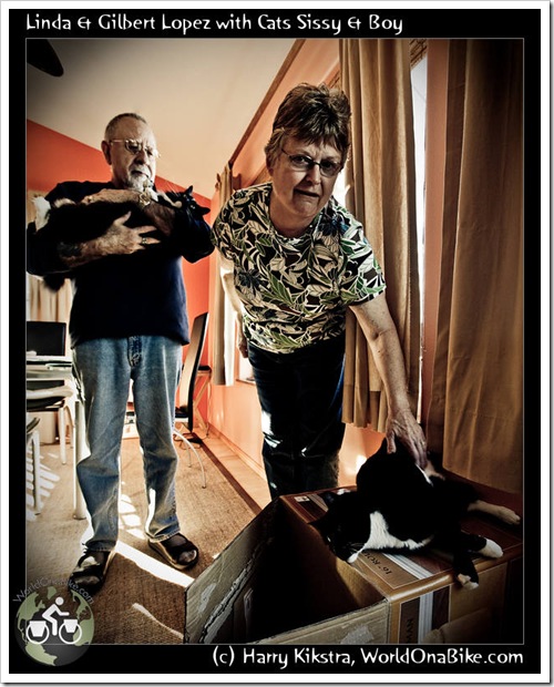 Linda & Gilbert Lopez with Cats Sissy & Boy